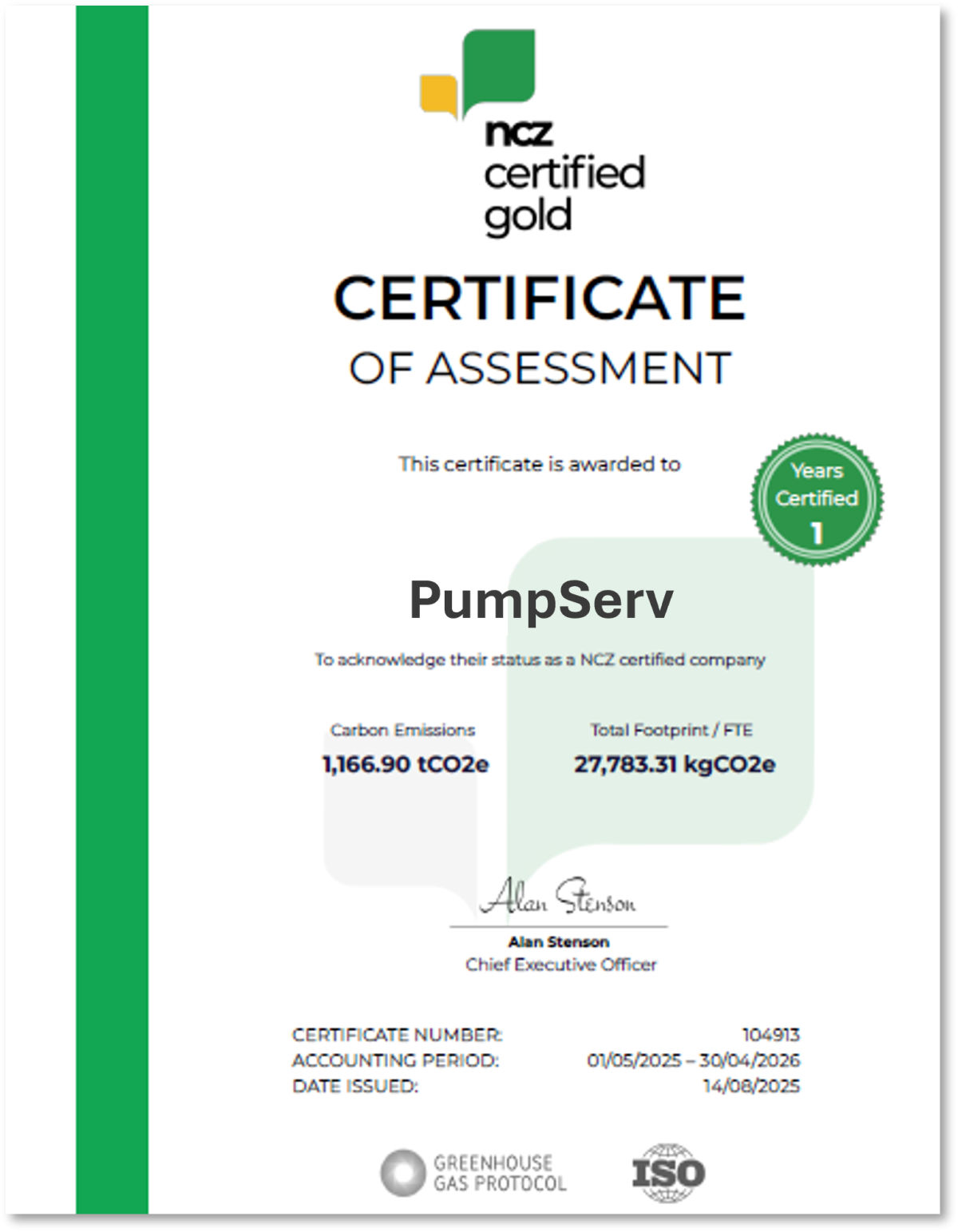 PumpServ Awarded Neutral Carbon Zone (NCZ) Gold Certification!