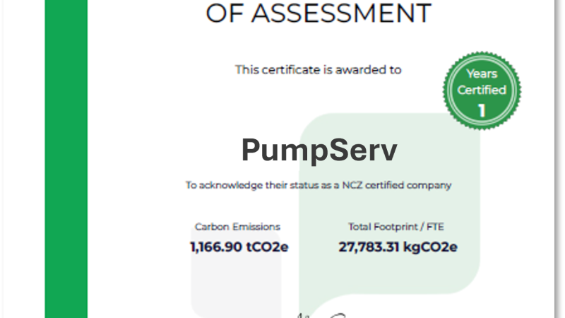 PumpServ Awarded Neutral Carbon Zone (NCZ) Gold Certification!